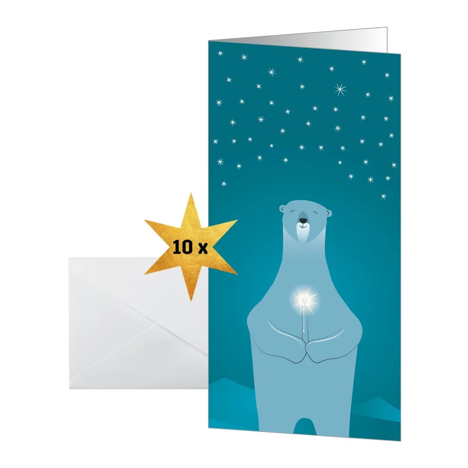 sigel-weihnachtskarten-eisb-r-mit-kerze-din-lang-10-klappkarten-wei-petrol-mit-u image 1