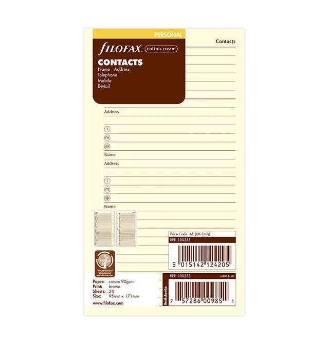 filofax-kontakte-cotton-cream-personal-adress-einlage image 1