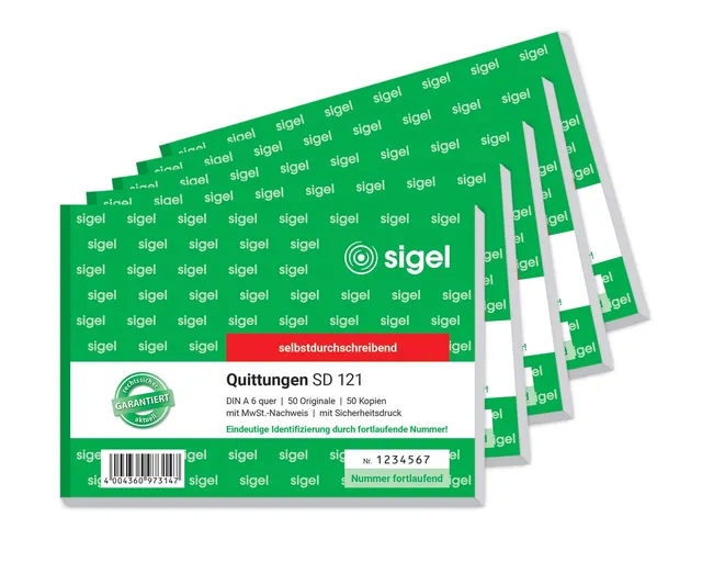 sigel-quittungsblock-a6-quer-selbstdurchschreibend-5-x-2x50-blatt-nummeriert image 1