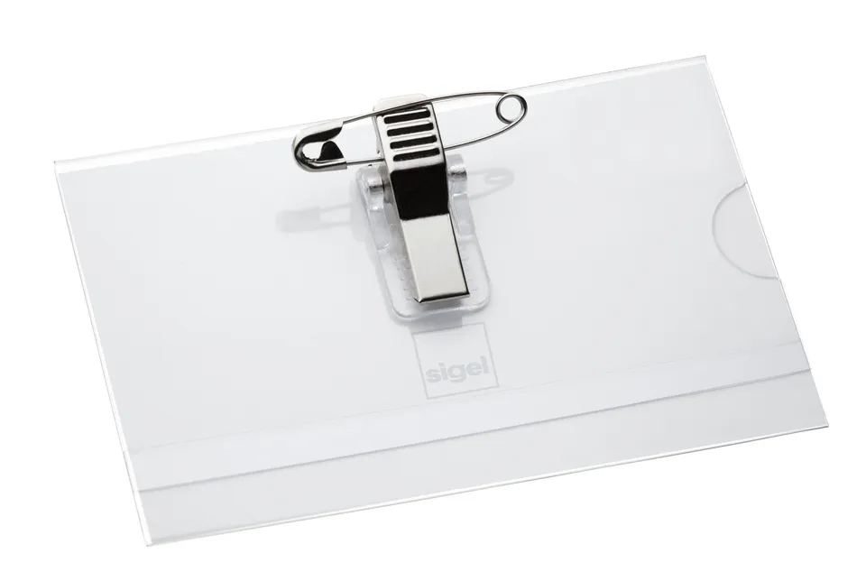 sigel-zb200-namensschilder-mit-nadel-und-klemme-50-st-ck-glasklar-54x90-mm image 1