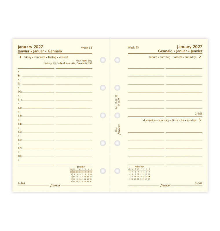 filofax-kalendereinlage-1-tag-1-seite-mini-2027-multilingual-cotton-cream image 4