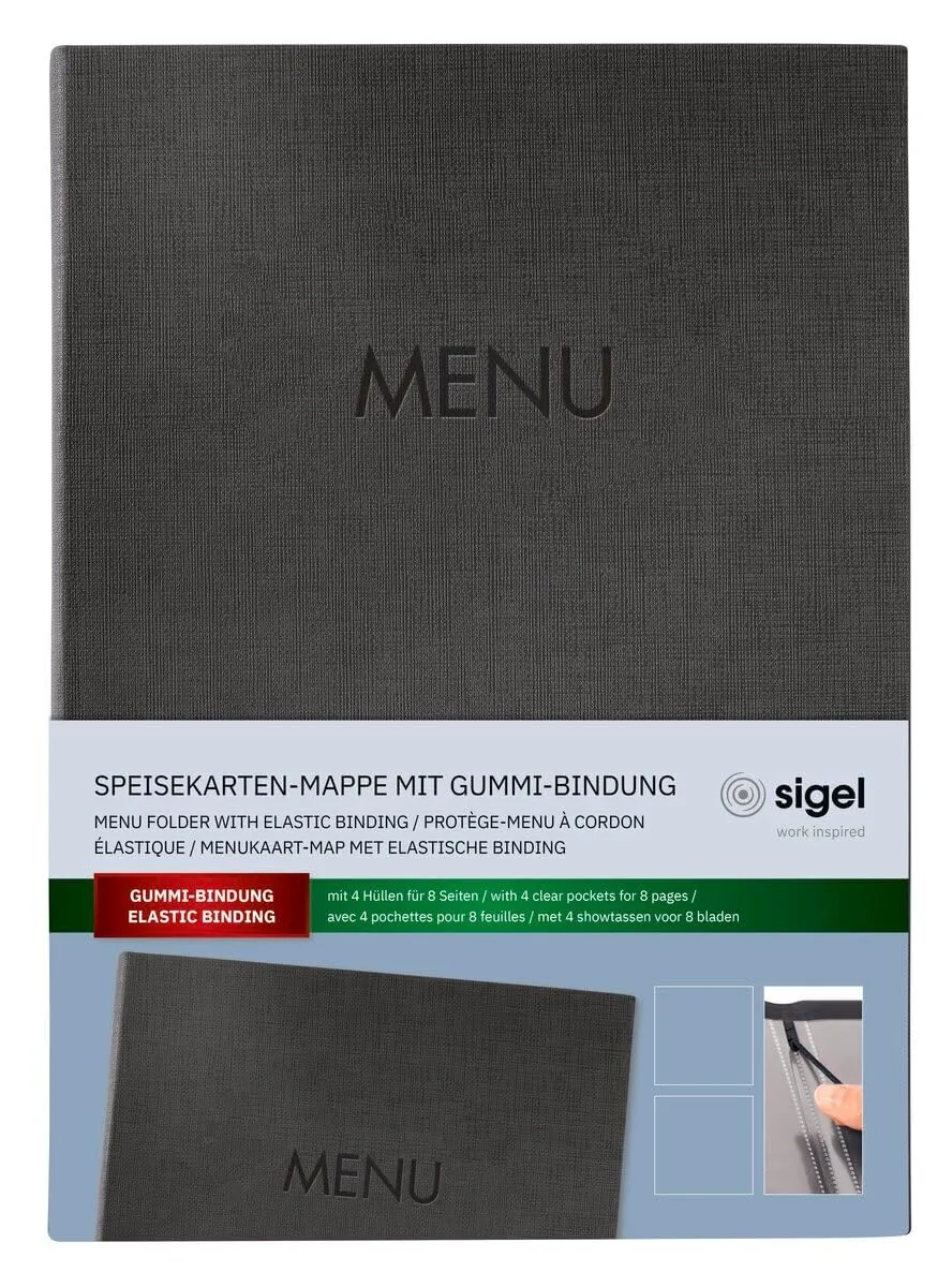 sigel-speisekartenmappe-a4-mit-gummibindung-anthrazit-8-seiten image 1