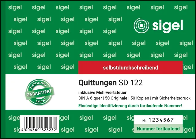 sigel-sd122-quittungsblock-a6-inkl-mwst-2x50-blatt-selbstdurchschreibend image 1