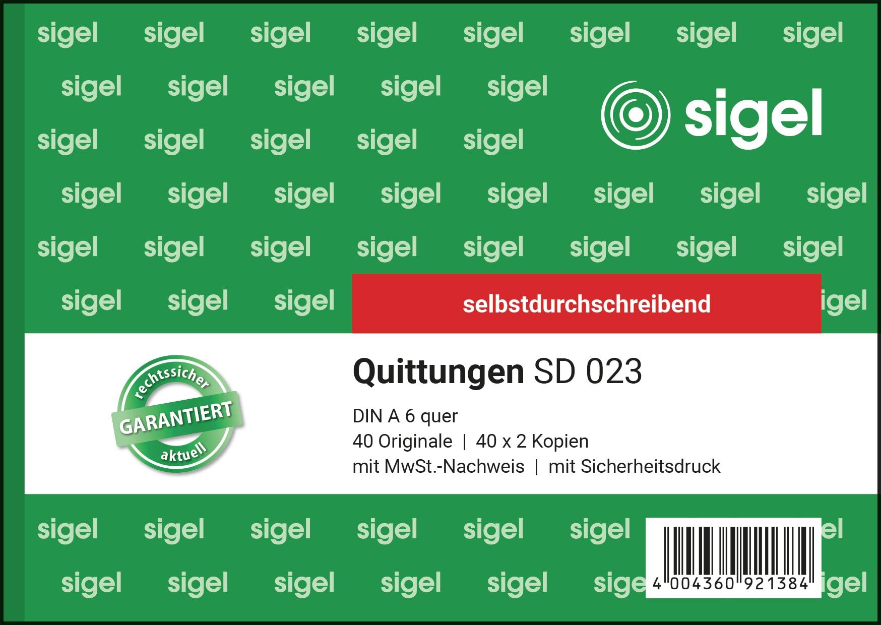 sigel-quittungsblock-a6-quer-selbstdurchschreibend-3x40-blatt-mit-mwst-nachweis image 1
