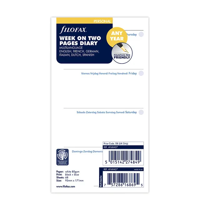 filofax-any-year-personal-einlage-1-woche-auf-2-seiten-multilingual image 1