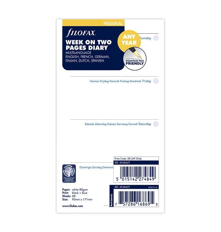 filofax-any-year-personal-einlage-1-woche-auf-2-seiten-multilingual image 1