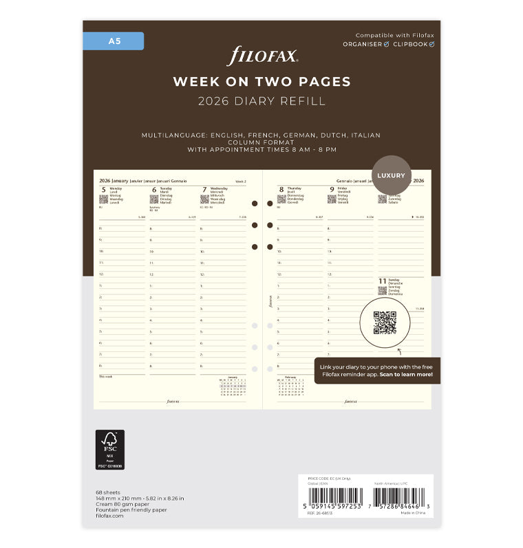 filofax-kalendereinlage-2026-a5-1-woche-2-seiten-multilingual-cotton-cream image 1