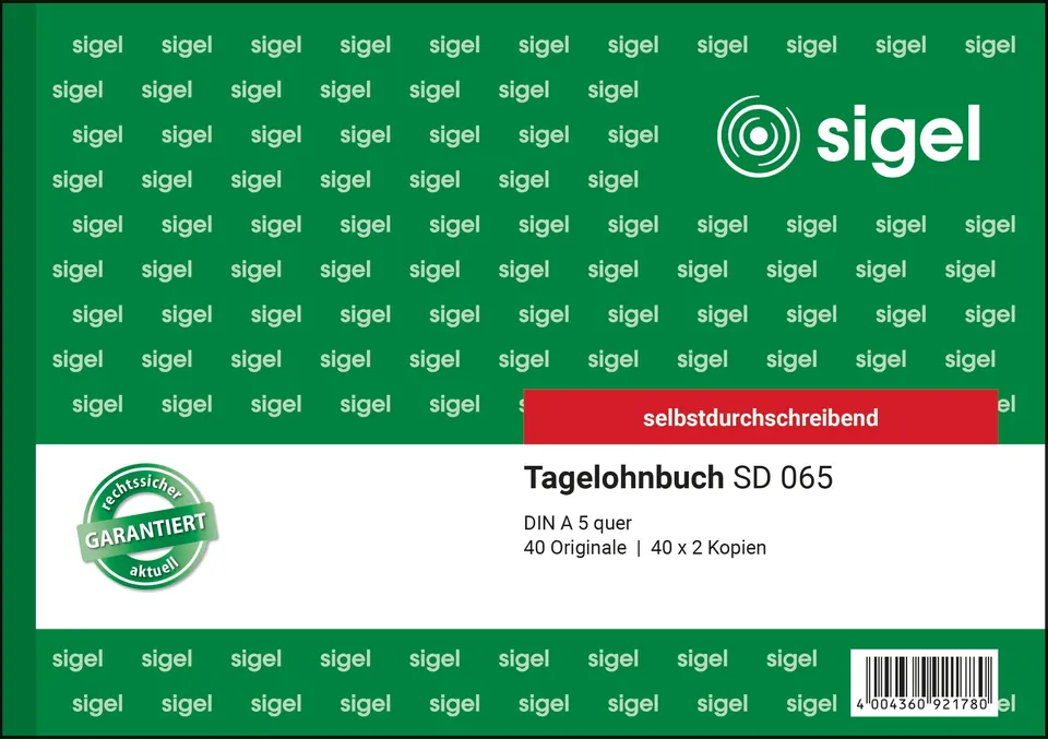 sigel-tagelohnbuch-a5-quer-3x40-blatt-selbstdurchschreibend image 1