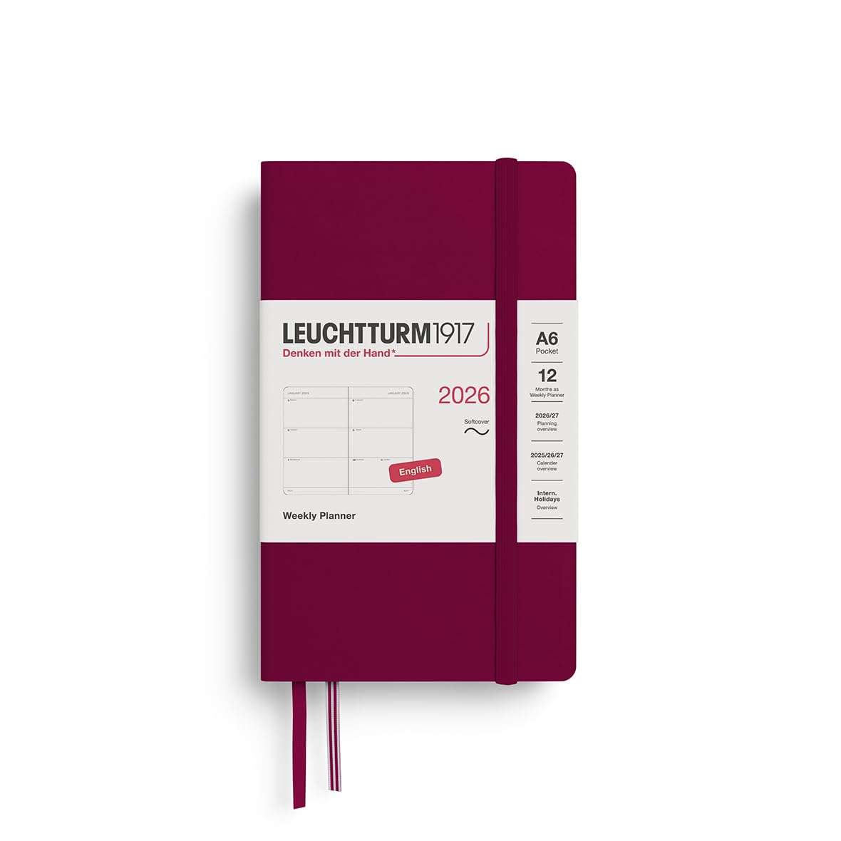 leuchtturm1917-wochenkalender-pocket-a6-2026-softcover-port-red-englisch image 1