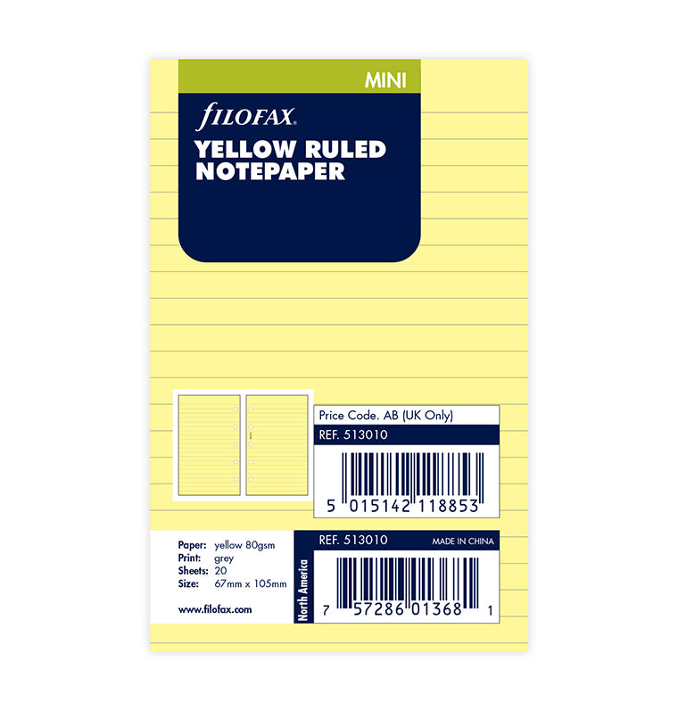filofax-notizpapier-gelb-liniert-mini-einlage-20-blatt image 1