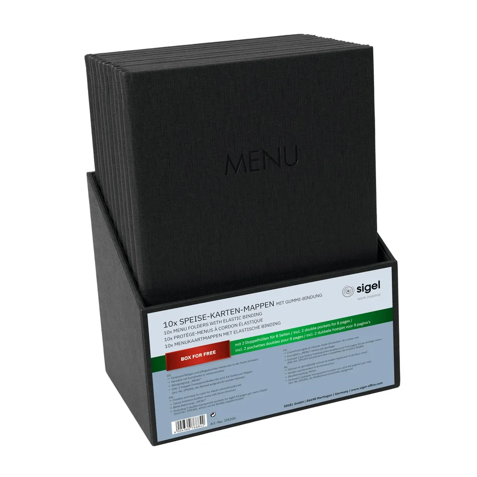 sigel-speisekartenmappe-a4-schwarz-gummibindung-10er-set-mit-box image 1