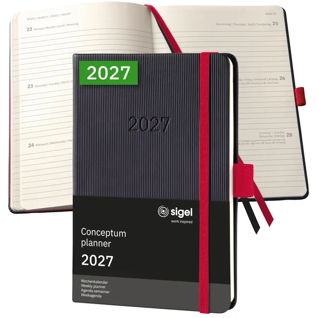 sigel-conceptum-wochenplaner-2027-a6-hardcover-schwarz-rot image 1