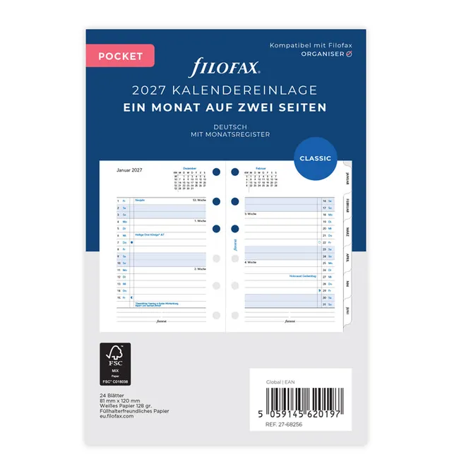filofax-kalendereinlage-2027-pocket-deutsch-1-monat-2-seiten-mit-tab image 1