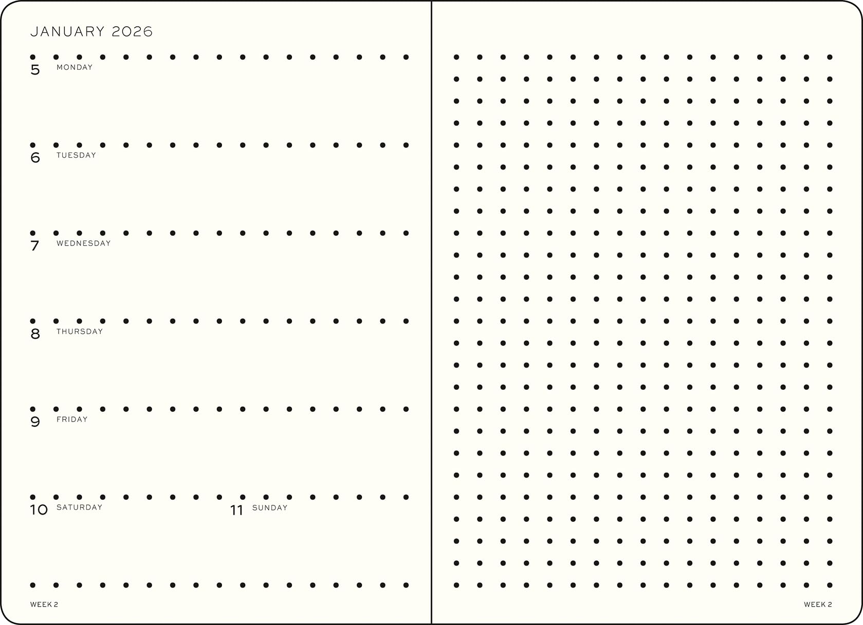 leuchtturm1917-wochenkalender-notizbuch-medium-a5-2026-schwarz-englisch-dotted-3 image 2