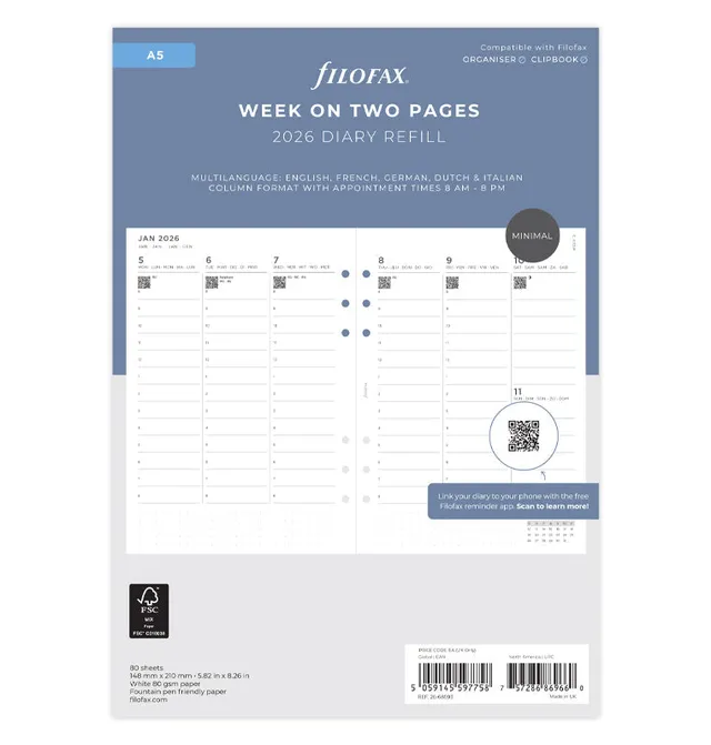 filofax-minimal-kalendereinlage-a5-2026-1-woche-2-seiten-vertikal image 1