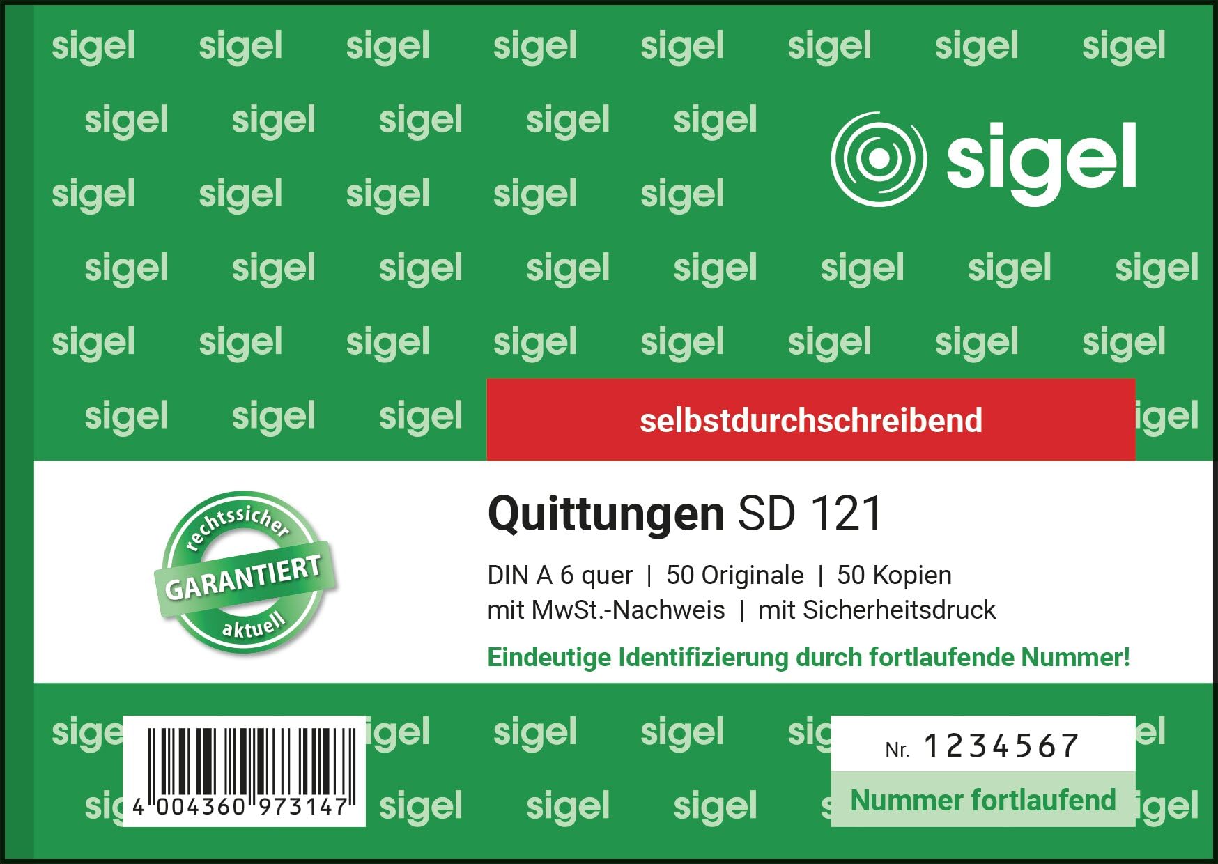 sigel-quittungsblock-a6-quer-nummeriert-2x50-blatt-selbstdurchschreibend image 1