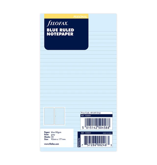 filofax-notizpapier-blau-liniert-personal-20-blatt-einlage image 1