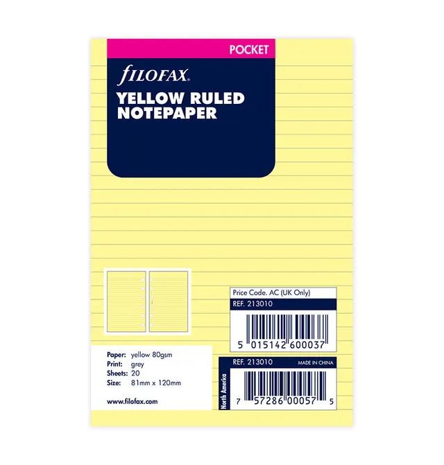 filofax-notizpapier-gelb-liniert-pocket-20-blatt image 1