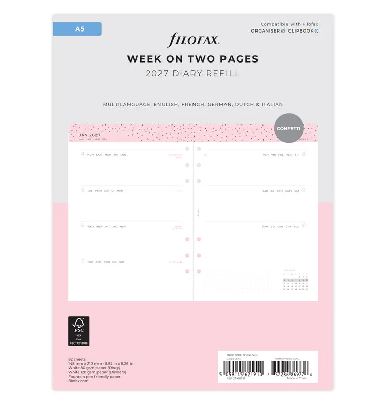 filofax-confetti-kalendereinlage-2027-a5-1-woche-auf-2-seiten-horizontal image 1