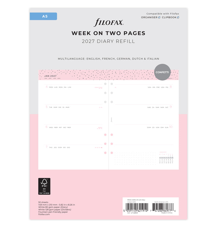 filofax-confetti-kalendereinlage-2027-a5-1-woche-auf-2-seiten-horizontal image 1