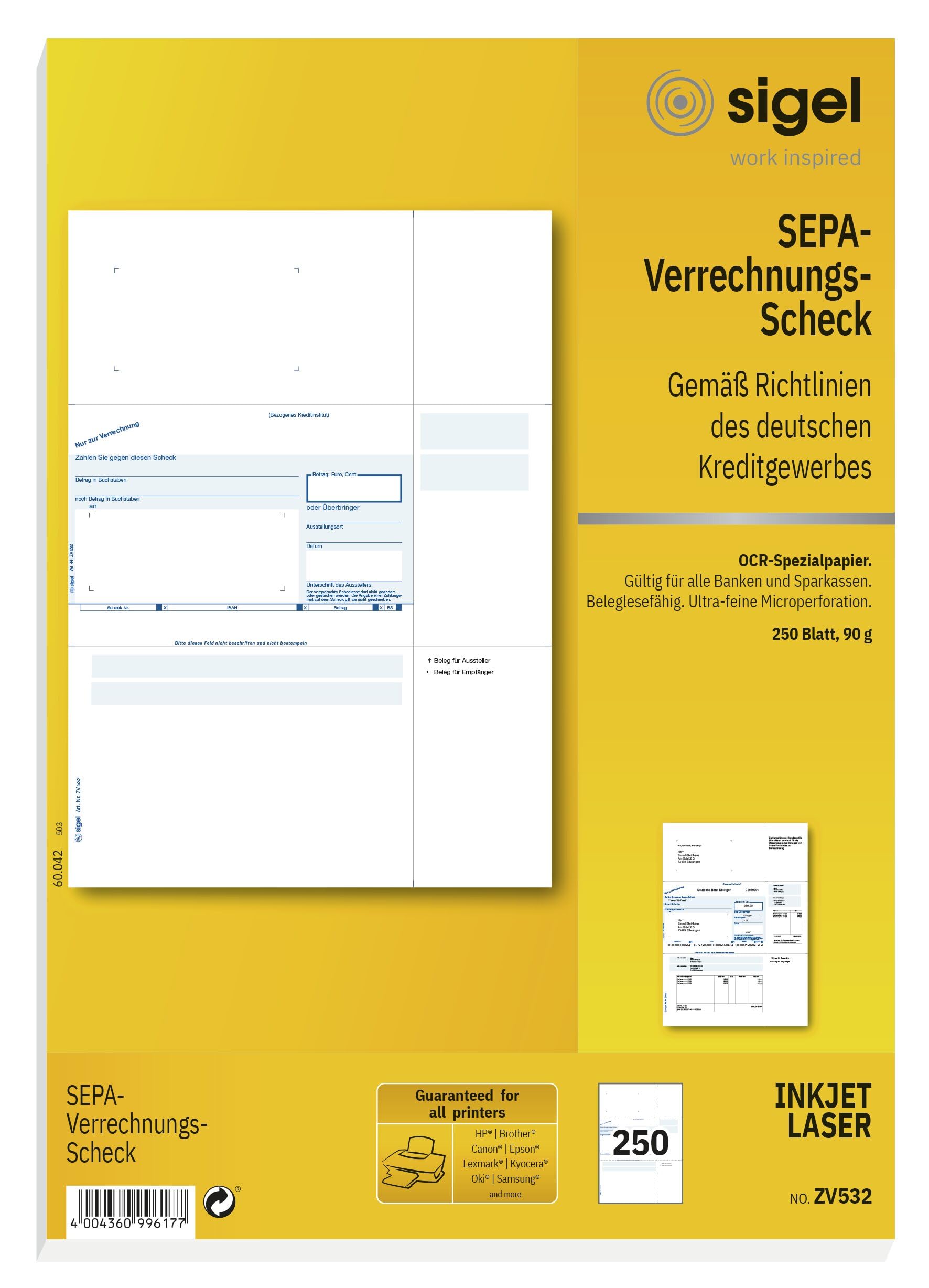 sigel-zv532-sepa-verrechnungs-schecks-a4-250-blatt image 1