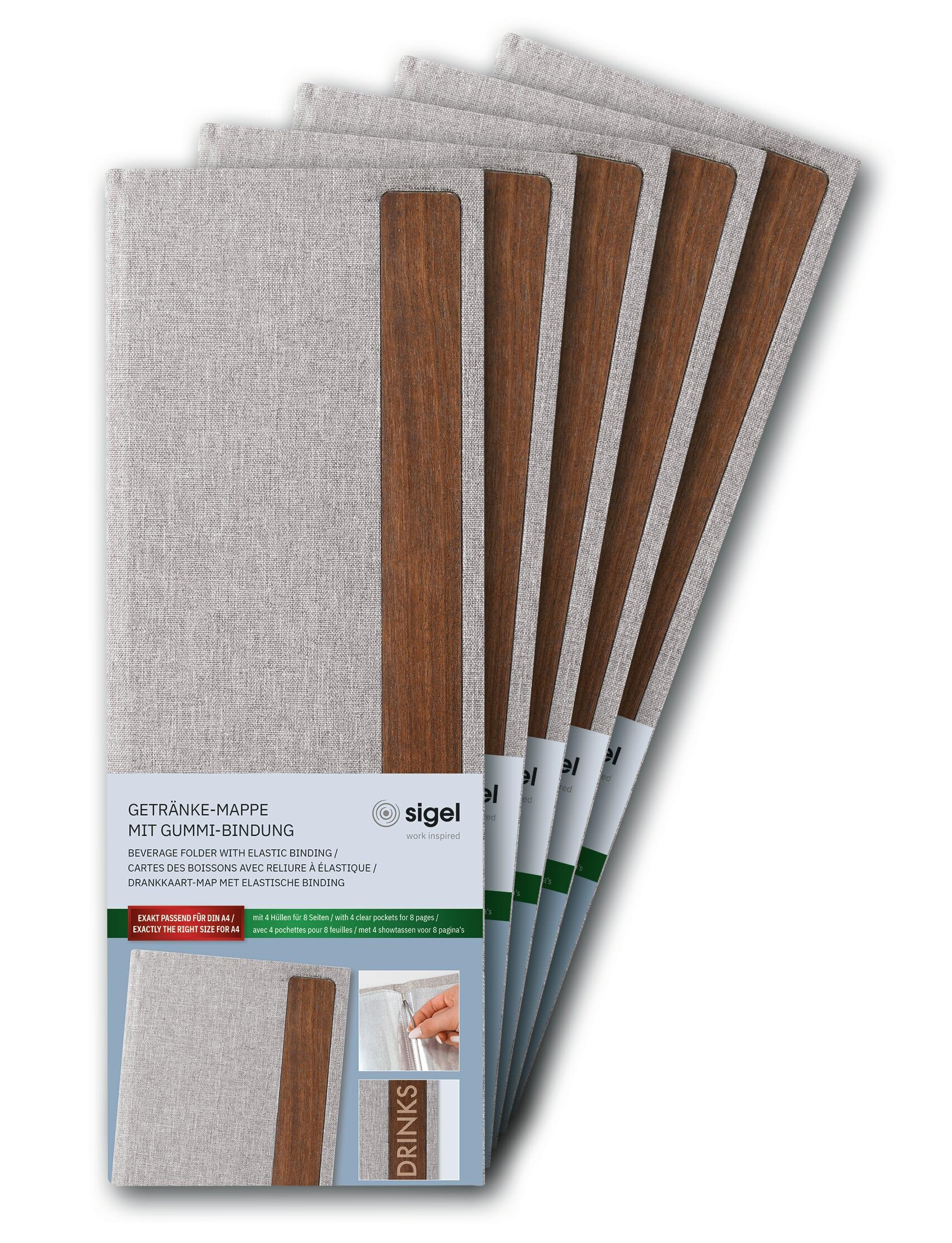 sigel-eyestyle-getr-nkemappe-drinks-1-2-a4-hellgrau-braun-5er-pack image 1