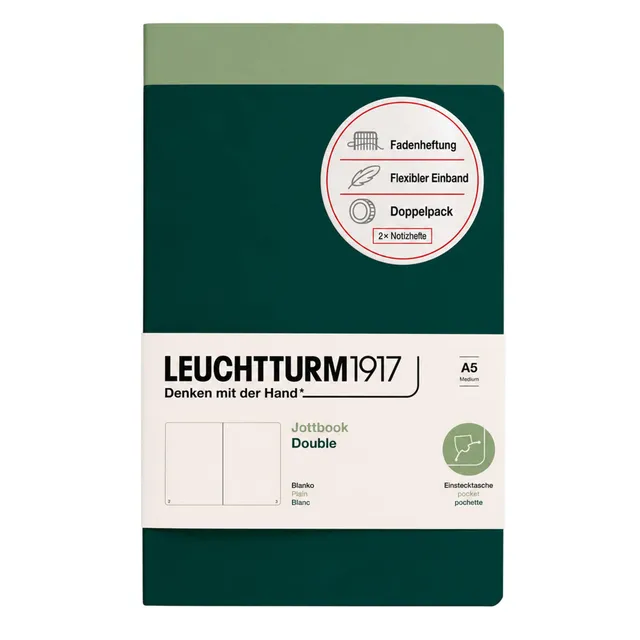 leuchtturm1917-jottbook-a5-blanko-2er-pack-salbei-und-forest-green image 1