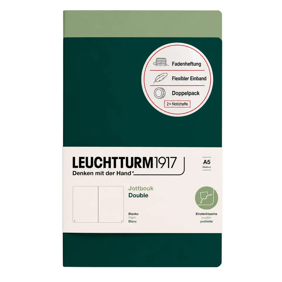leuchtturm1917-jottbook-a5-blanko-2er-pack-salbei-und-forest-green image 1