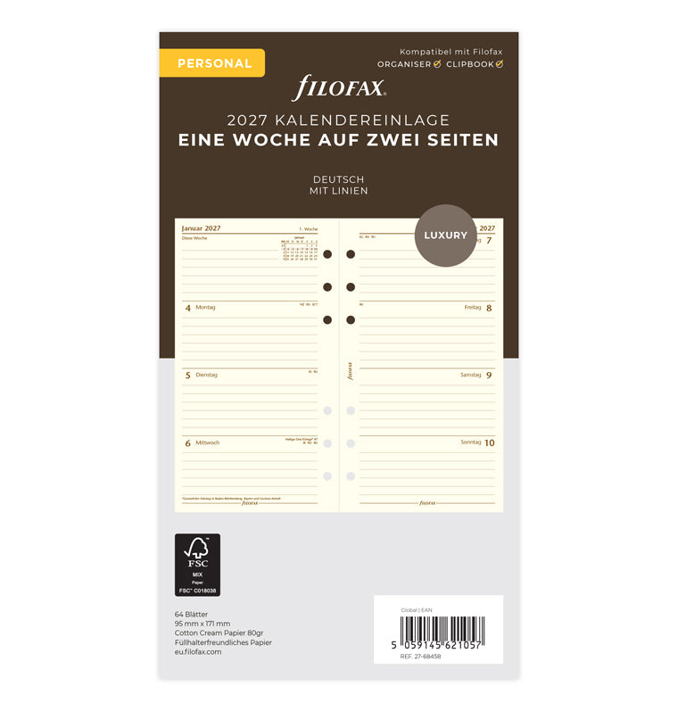 filofax-kalendereinlage-personal-2027-1-woche-2-seiten-deutsch-cotton-cream image 1
