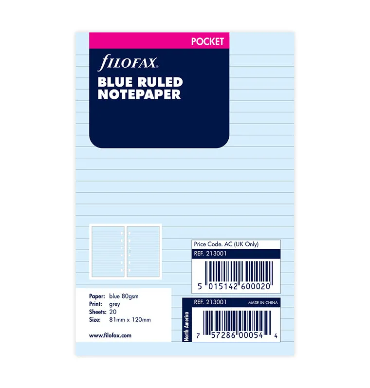 filofax-notizpapier-blau-liniert-pocket-20-blatt-sale image 1