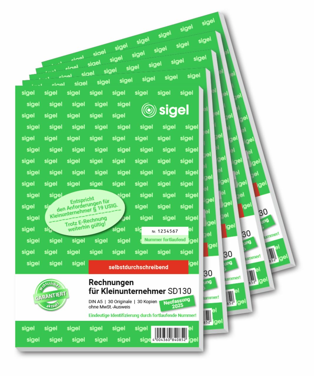 sigel-rechnungsblock-kleinunternehmer-a5-5-st-ck-2x30-blatt-selbstdurchschreiben image 1