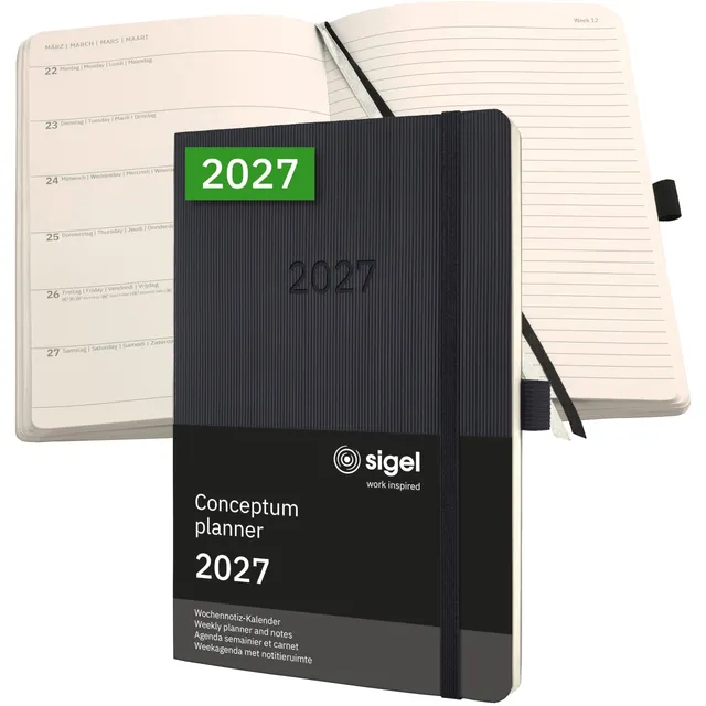 sigel-conceptum-wochennotiz-kalender-2027-a5-softcover-schwarz-192-seiten image 1