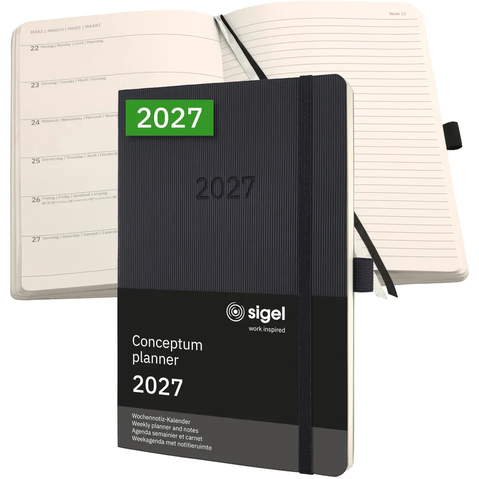 sigel-conceptum-wochennotiz-kalender-2027-a5-softcover-schwarz-192-seiten image 1