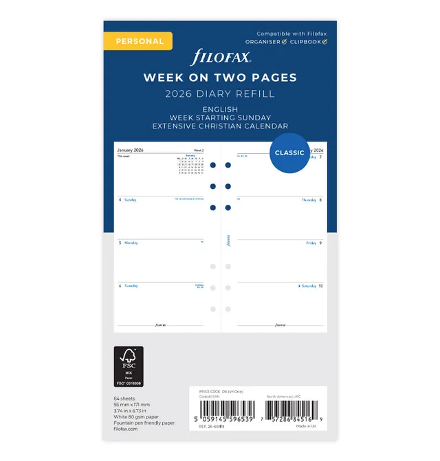 filofax-personal-2026-kalendereinlage-1-woche-2-seiten-englisch image 1