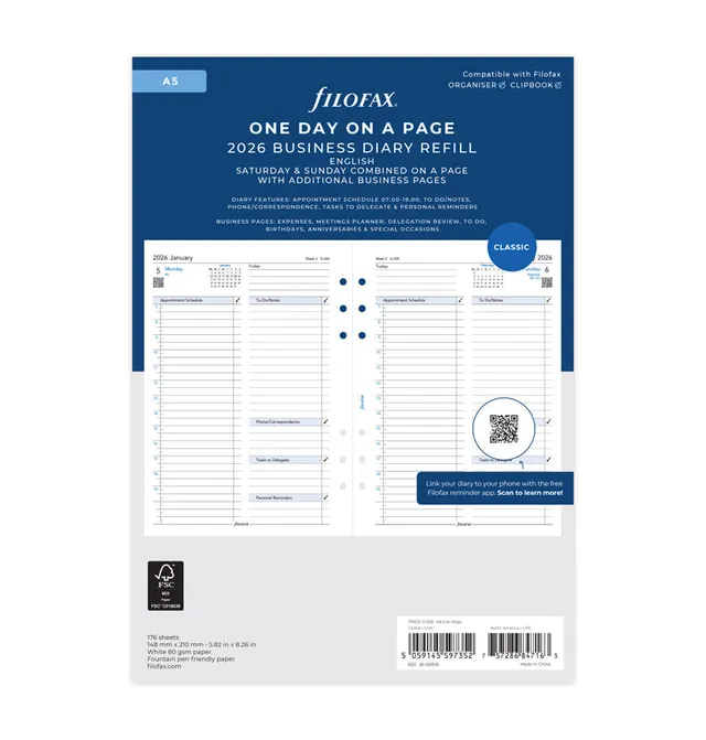 filofax-kalendereinlage-1-tag-1-seite-englisch-a5-2026 image 1