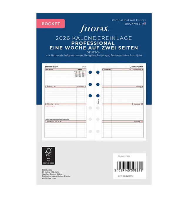 filofax-professional-kalendereinlage-2026-pocket-1-woche-2-seiten-deutsch image 1