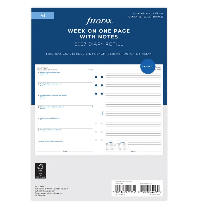 filofax-kalendereinlage-2027-a5-1-woche-1-seite-notizen-multilingual image 1