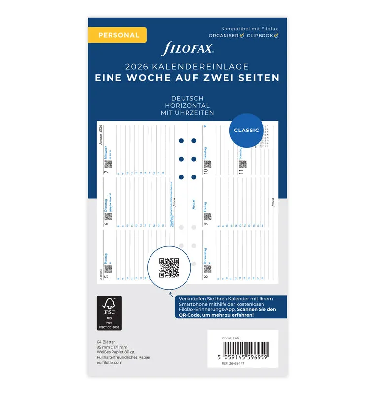 filofax-kalendereinlage-2026-personal-1-woche-auf-2-seiten-deutsch-horizontal image 1
