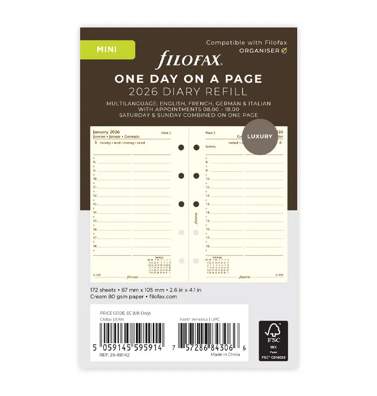 filofax-kalendereinlage-1-tag-1-seite-multilingual-mini-2026-cotton-cream image 1