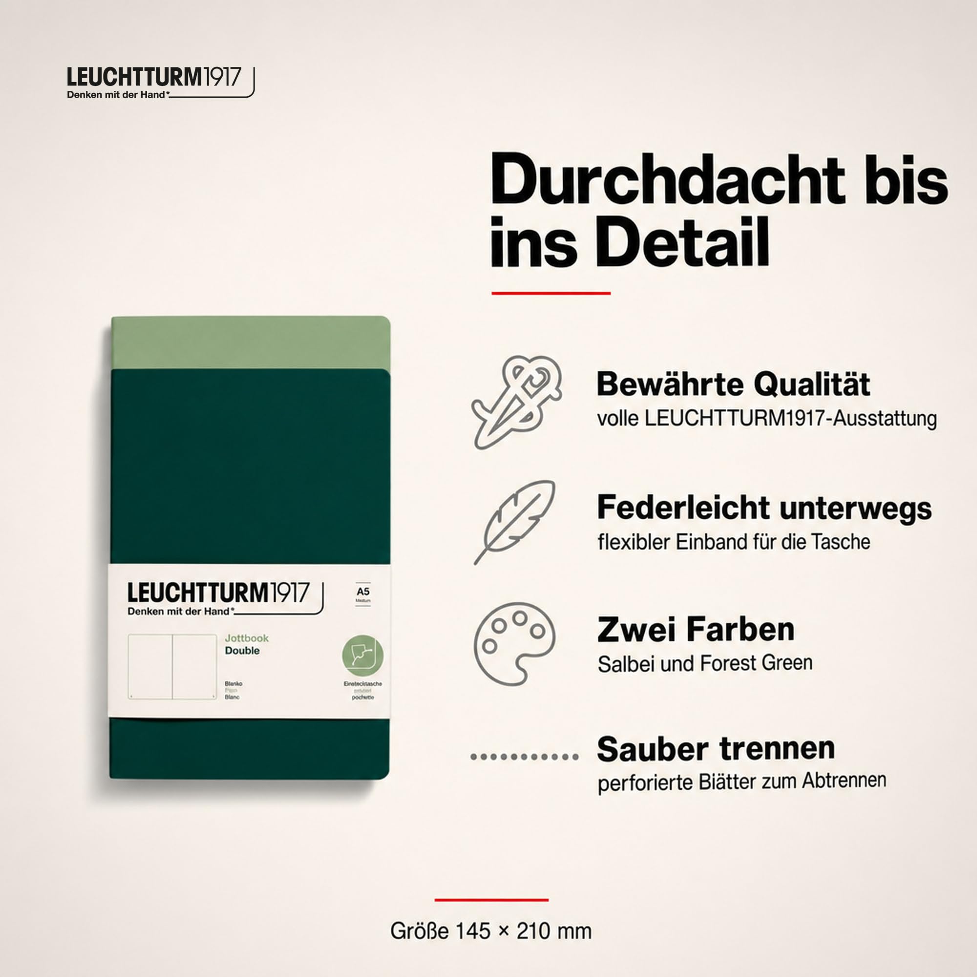 leuchtturm1917-jottbook-a5-blanko-2er-pack-salbei-und-forest-green image 2