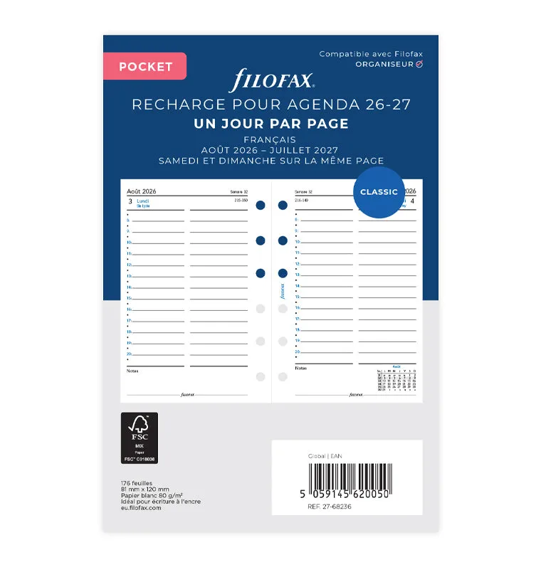 filofax-kalendereinlage-1-tag-1-seite-franz-sisch-akademisch-pocket-2026-2027 image 1