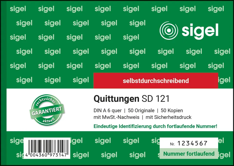 sigel-quittungsblock-a6-quer-nummeriert-2x50-blatt-selbstdurchschreibend image 1