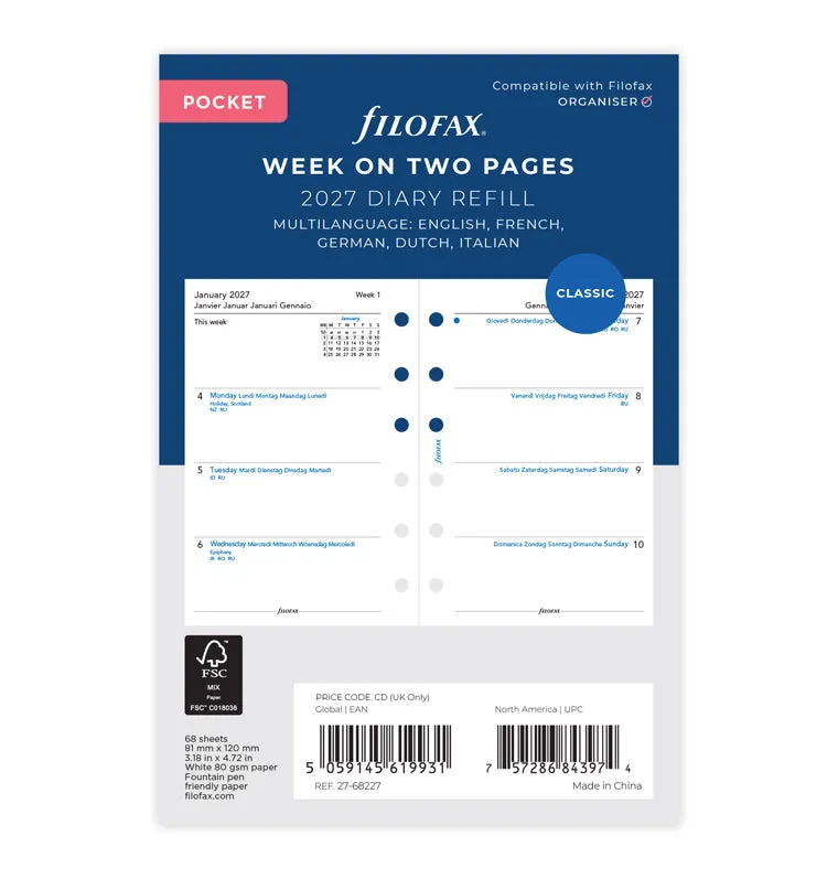 filofax-2027-kalendereinlage-pocket-1-woche-2-seiten-multilingual image 1