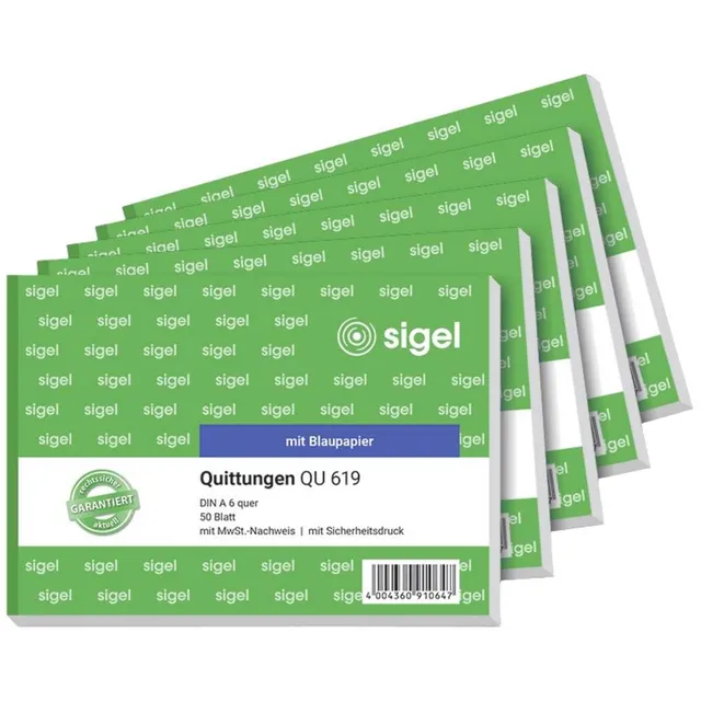 sigel-qu619-quittungsblock-a6-quer-5x-50-blatt-mit-blaupapier image 1