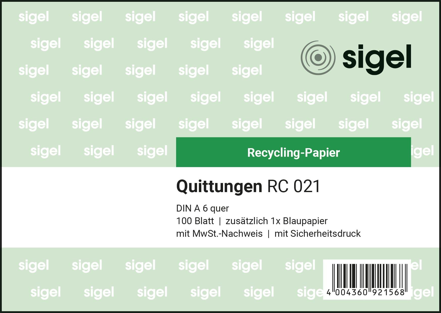 sigel-rc021-quittungsblock-a6-quer-recyclingpapier-100-blatt image 1