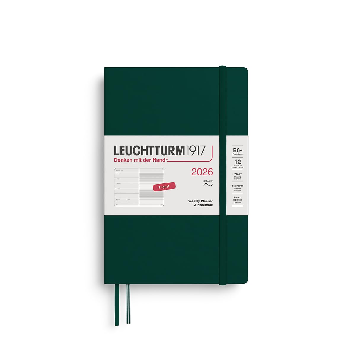 leuchtturm1917-wochenkalender-notizbuch-paperback-b6-2026-forest-green-englisch- image 1