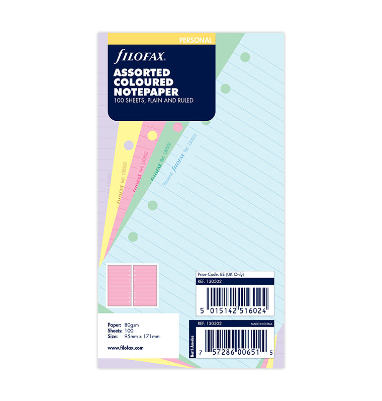 filofax-notizpapier-farblich-sortiert-liniert-blanko-vorteilspack-personal-100-b image 1