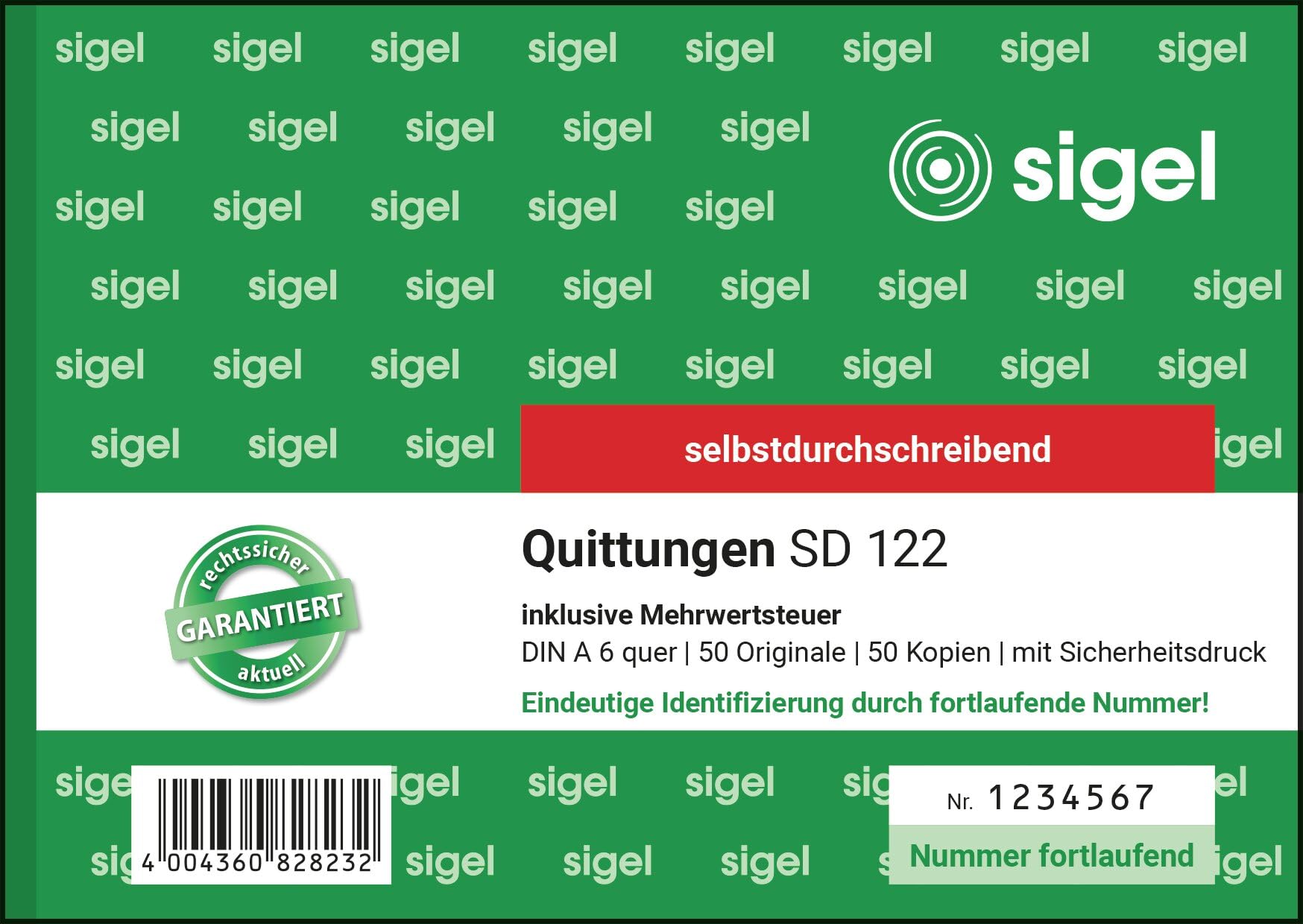 sigel-sd122-quittungsblock-a6-inkl-mwst-2x50-blatt-selbstdurchschreibend image 1