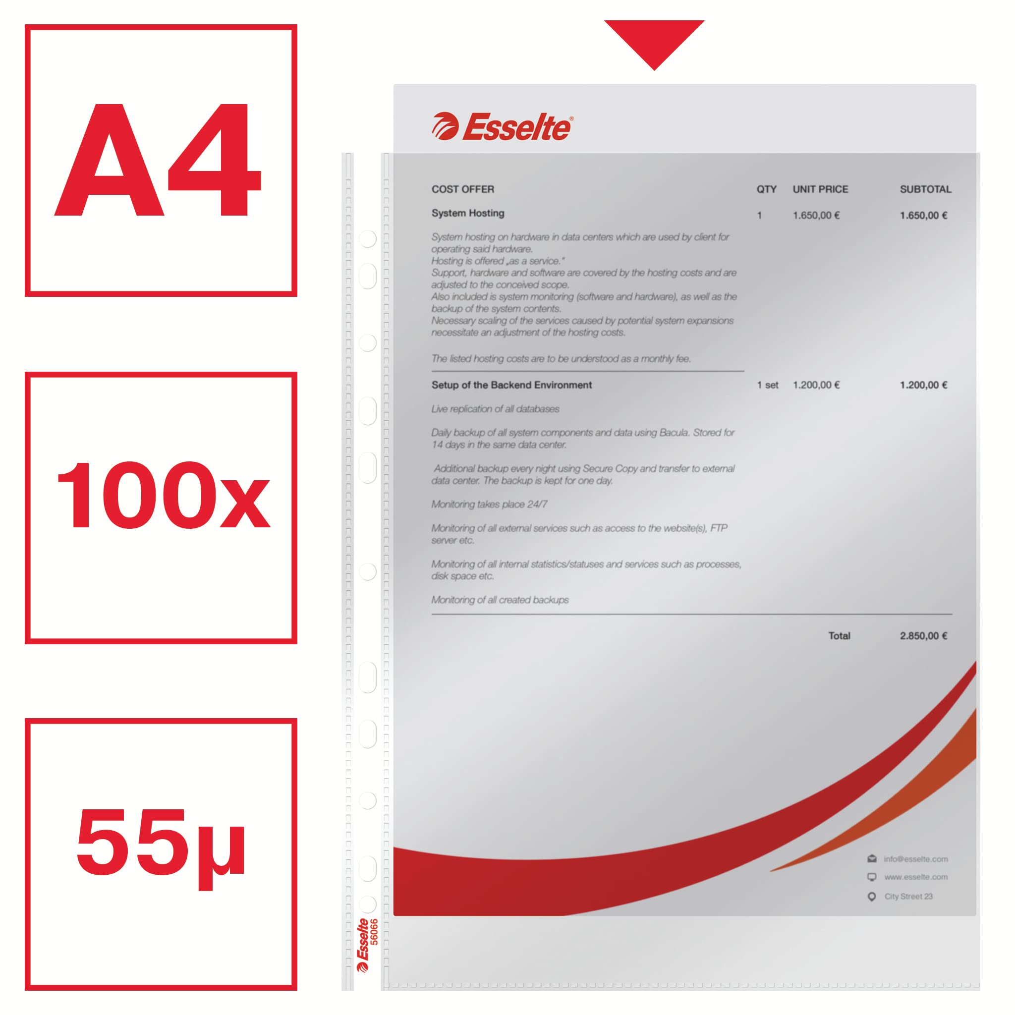 esselte-standard-prospekth-llen-set-a4-100-st-ck-gl-nzend-0-055-mm image 2