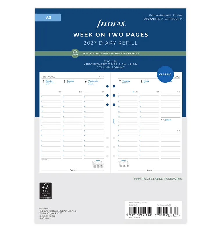 filofax-kalendereinlage-a5-2027-1-woche-2-seiten-englisch-recyclingpapier image 1